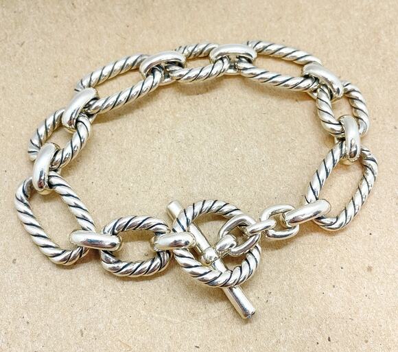 David Yurman Jewelry - David Yurman Cushion Link Toggle Bracelet Sterling Silver Blue Sapphires 7.25"